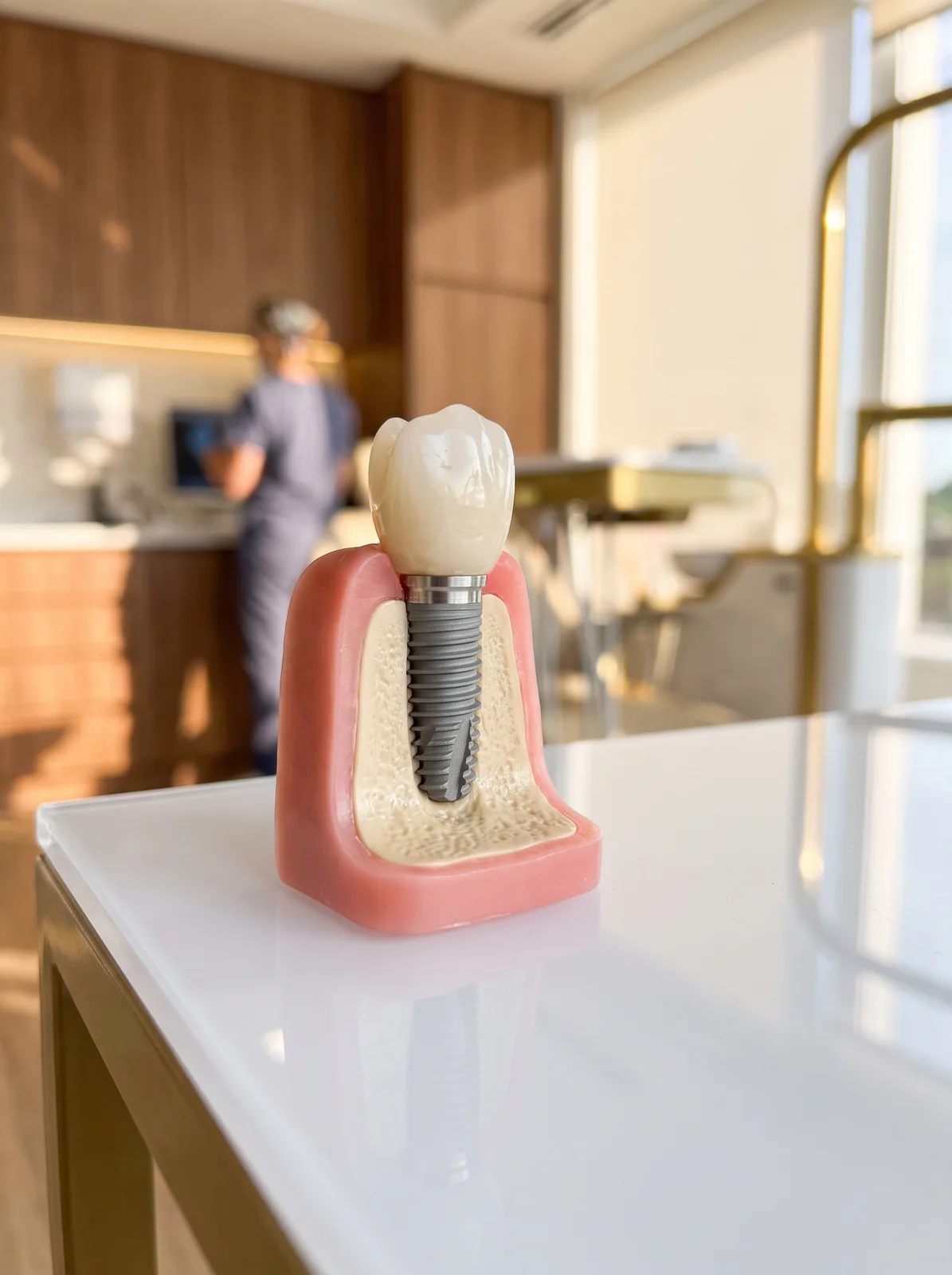 Modelo didático de implante dentário na clínica Ortoface, em Belém